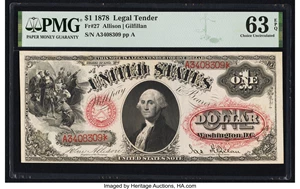 image for: Fr. 27 $1 1878 Legal Tender PMG Choice Uncirculated 63 EPQ....