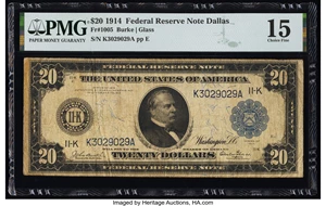 image for: Fr. 1005 $20 1914 Federal Reserve Note PMG Choice Fine 15....