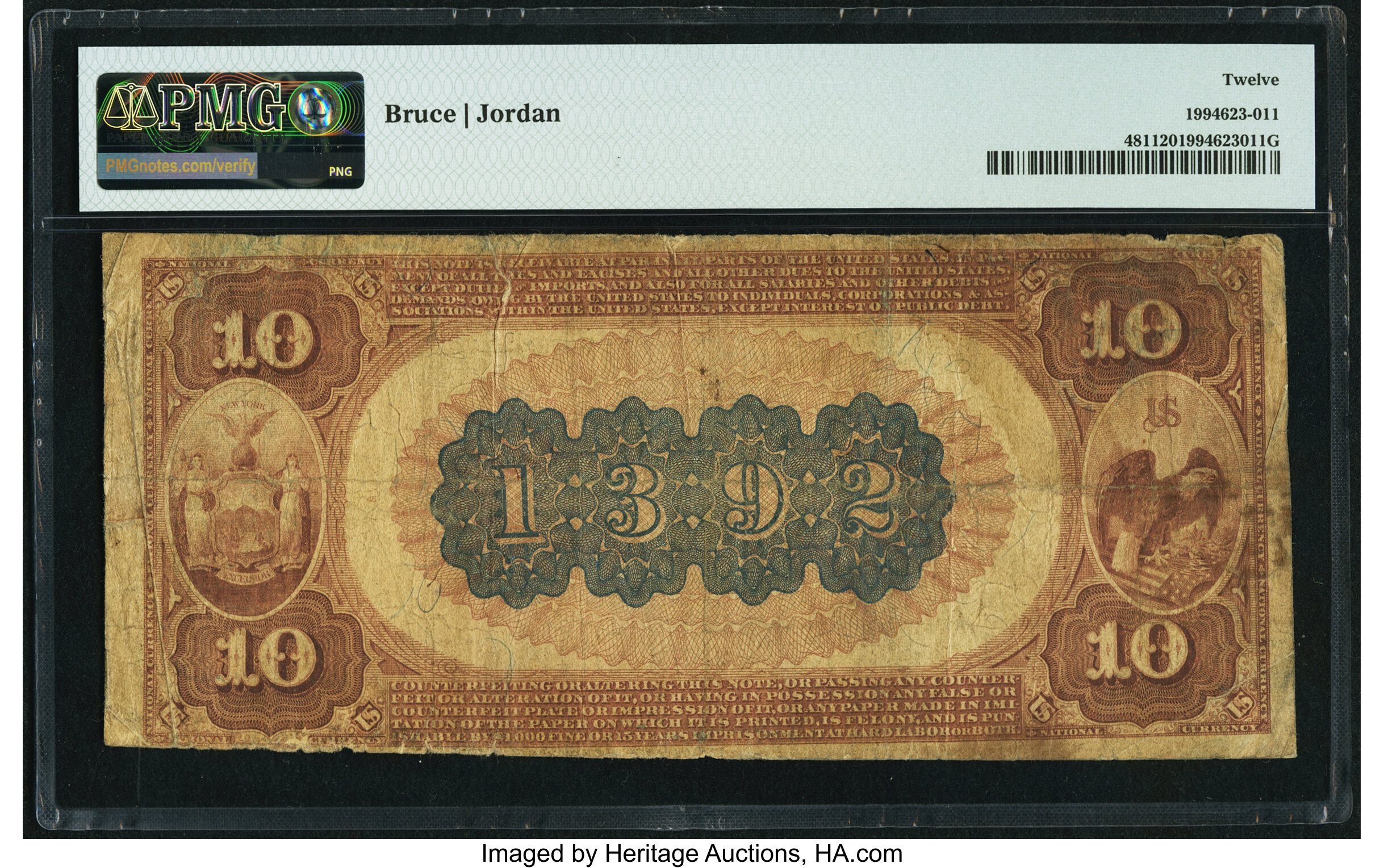 image for: Utica, NY - $10 1882 Brown Back Fr. 481 The Oneida National Bank Ch. # 1392 PMG Fine 12....