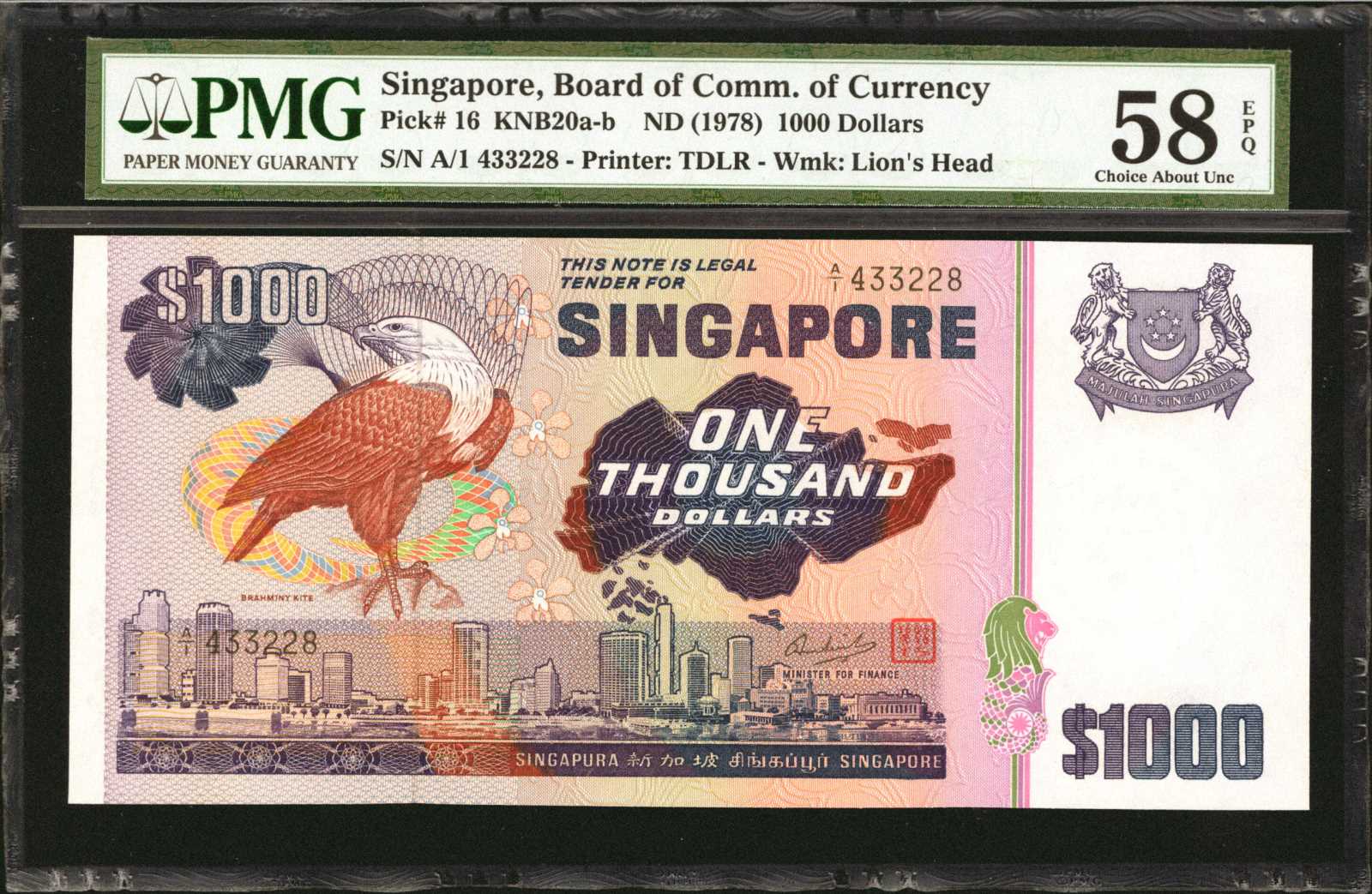 image for: Singapore  1,000 dollars (B117as)