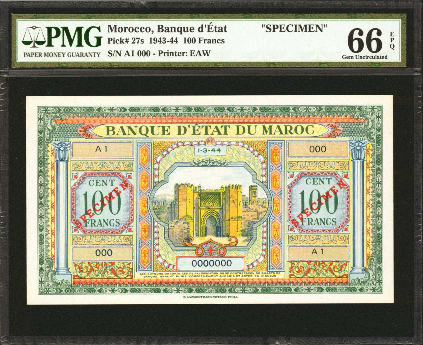 image for: Morocco  100 francs(B221a)