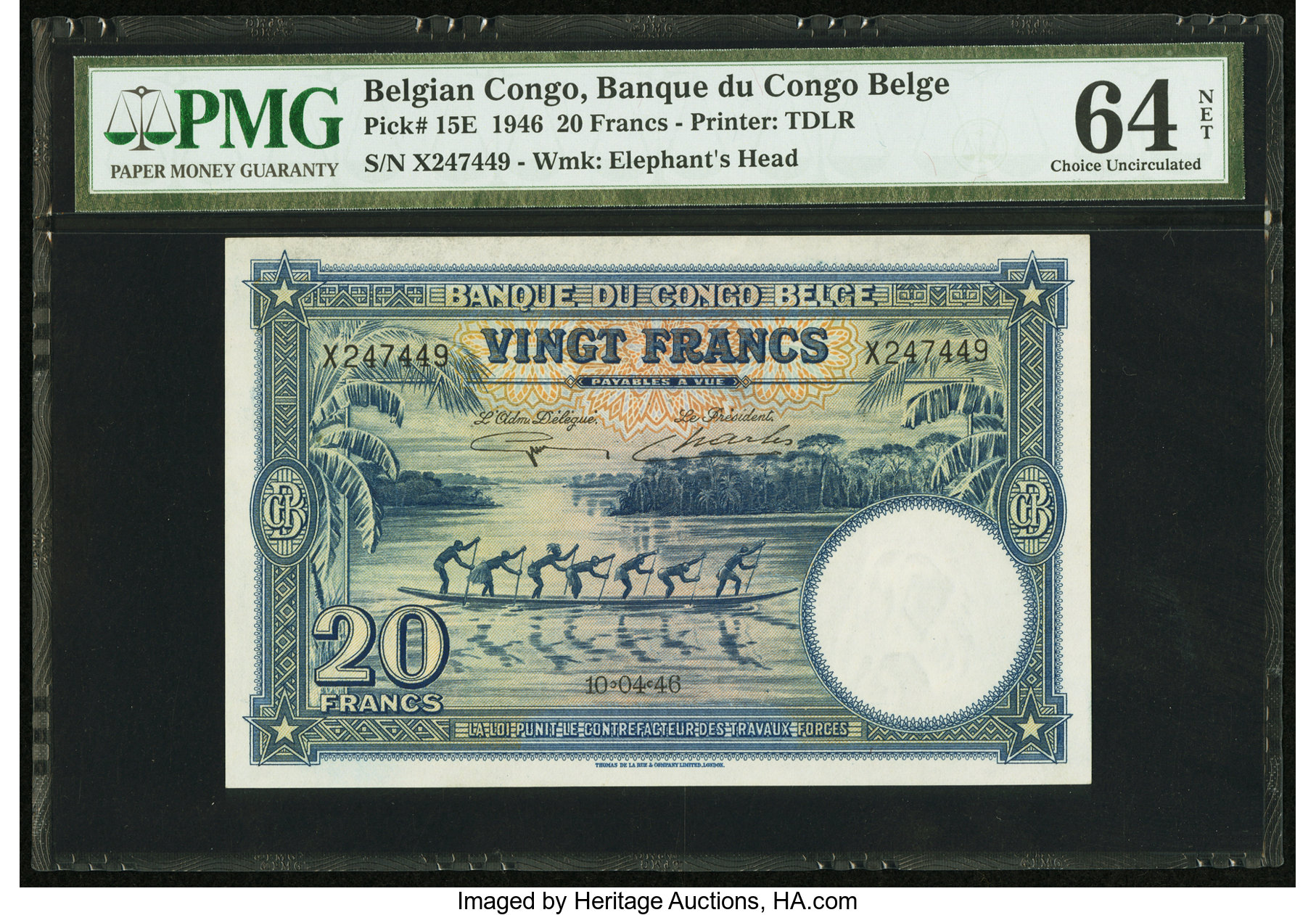 image for: Belgian Congo  20 francs(B217a)