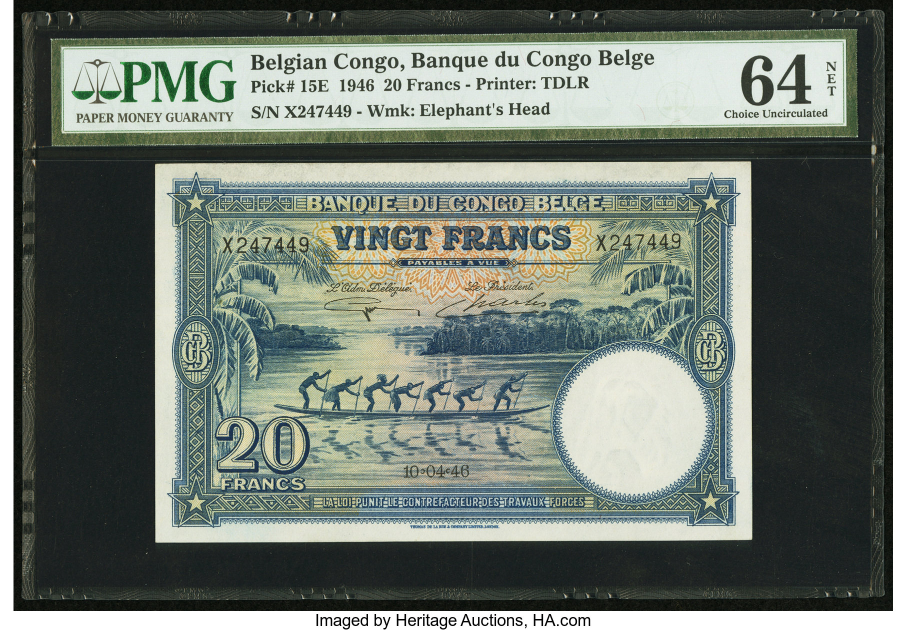 Banque du Congo Belge 20 francs B217cs2,P15Ds Diagonal black 