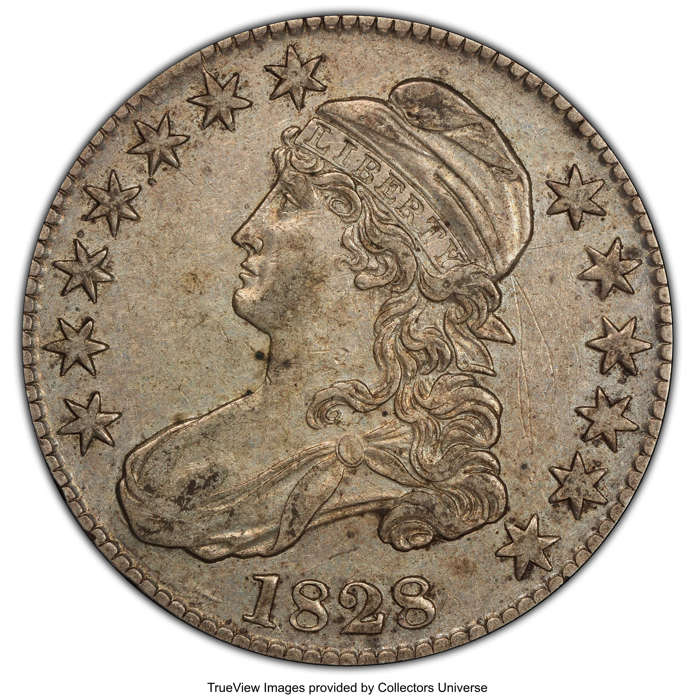 image for: 1828 50C Square Base 2, Small 8s, Large Letters, O-122, R.3, XF45 PCGS. PCGS Population: (4/6). NGC Census: (5/10). CDN: $2...