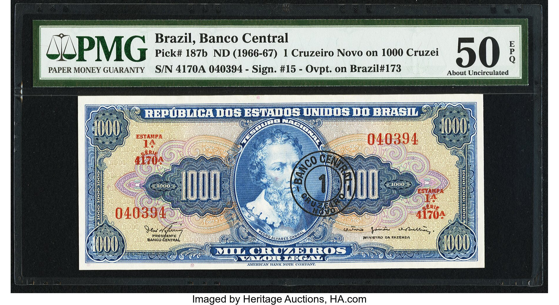image for: Brazil  1 cruzeiro novo on 1,000 cruzeiros (B807a)