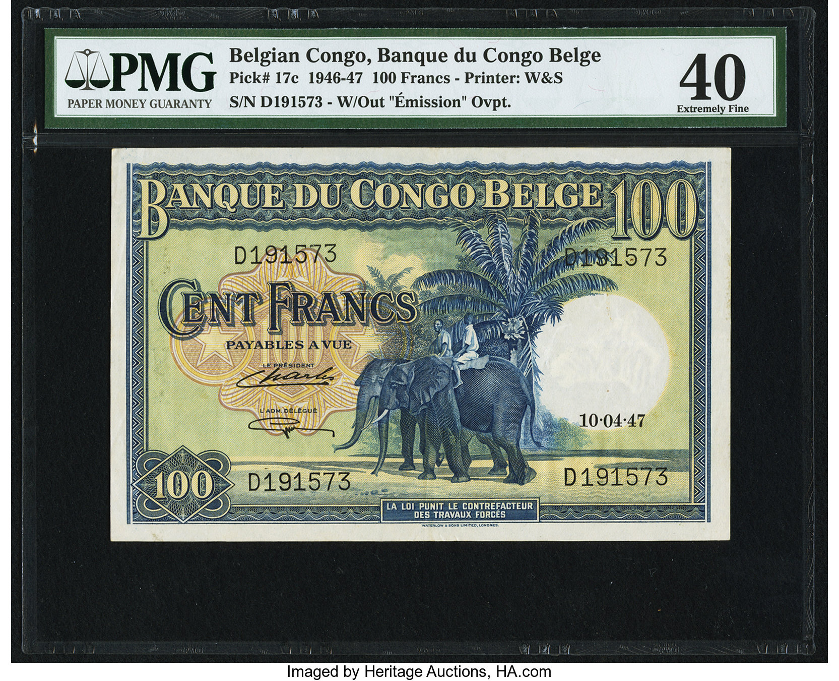 image for: Belgian Congo  100 francs(B219as)