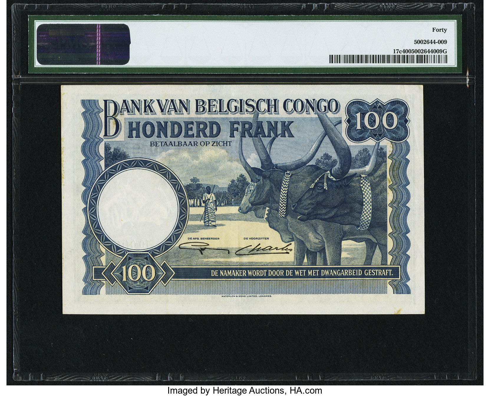 Banque du Congo Belge 100 francs B219ds,P17 Two diagonal red 