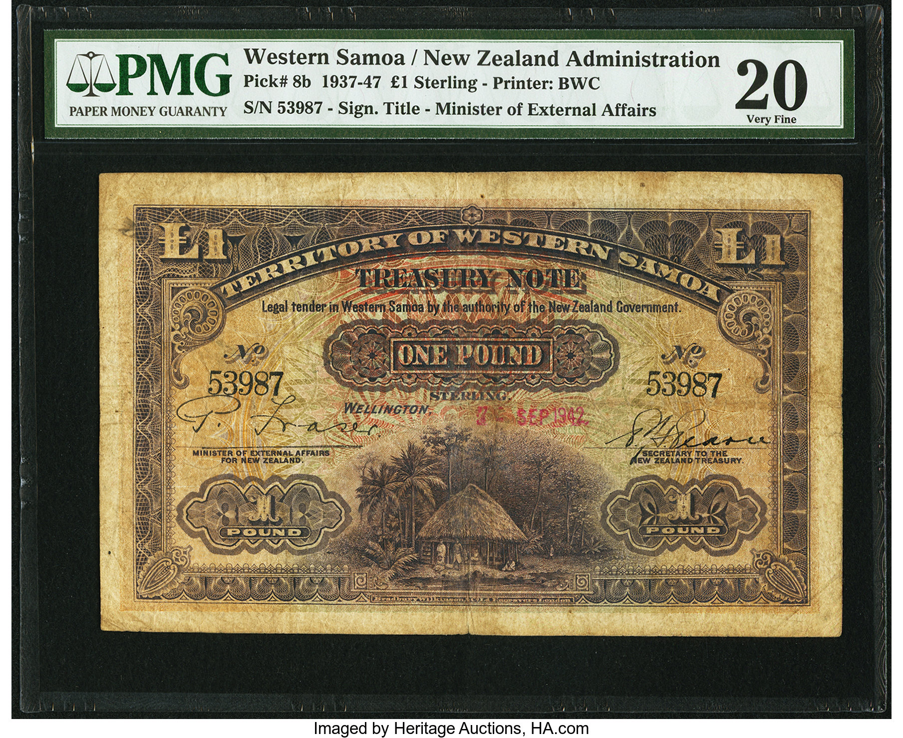 海外最新 Territory of Greysheet The  | Guide Pricing 1943 July, 20th B202f,P8 pound 1 Samoa Western その他