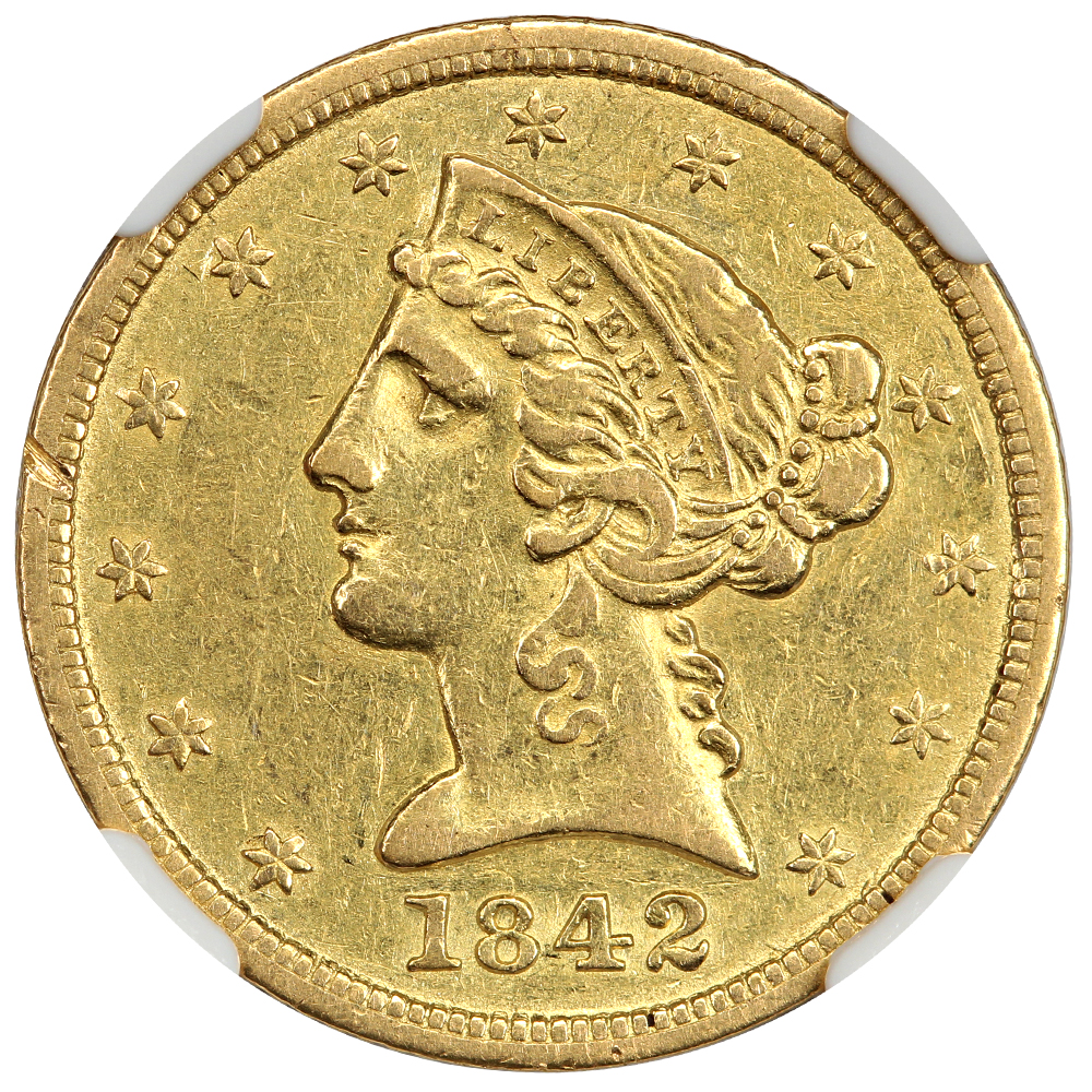 image for: 1842-D $5 NGC AU50 (Large Date)