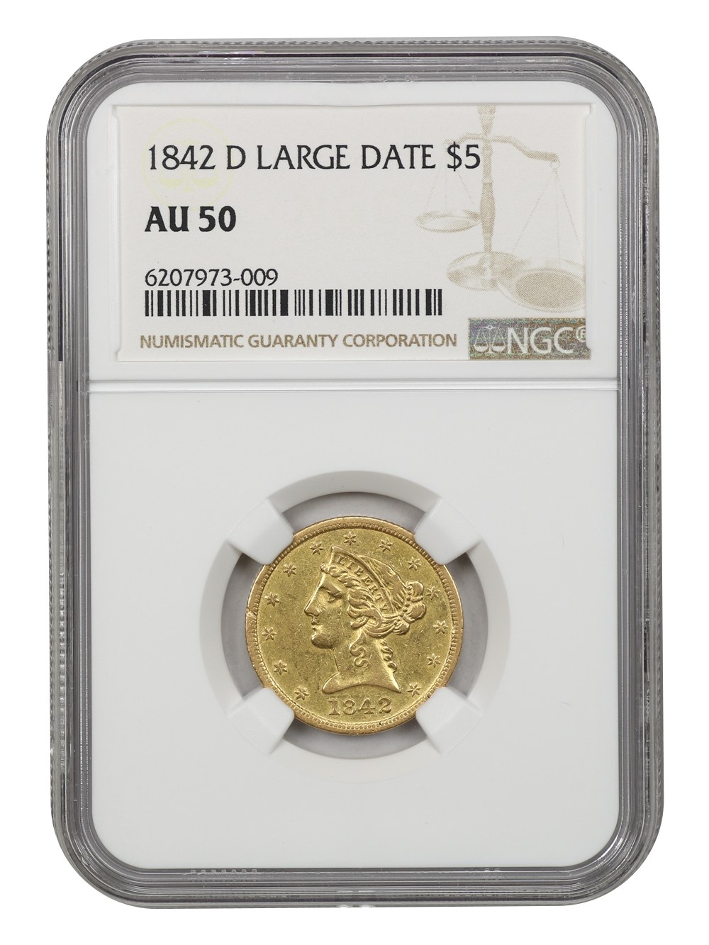 image for: 1842-D $5 NGC AU50 (Large Date)