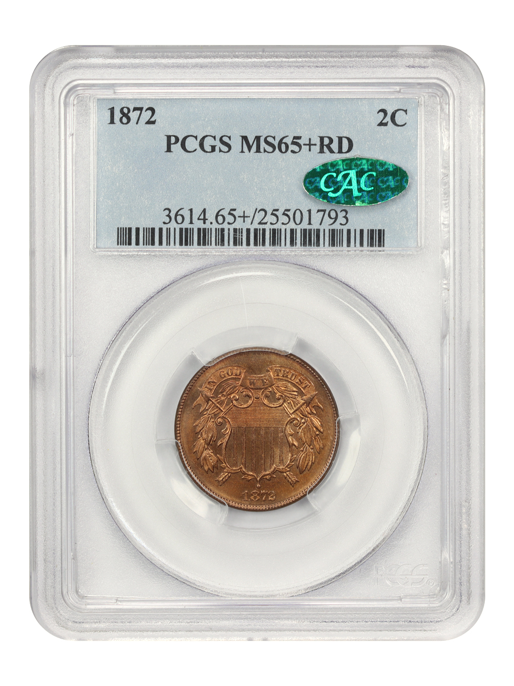 image for: 1872 2c PCGS/CAC MS65+ RD
