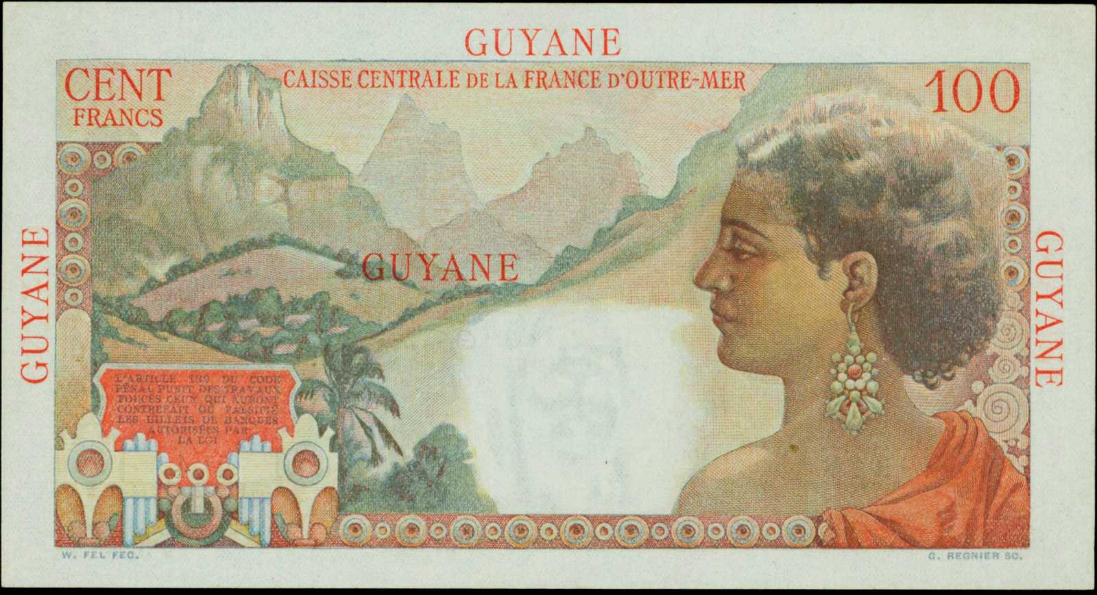 image for: French Guiana  100 francs (B407as1)