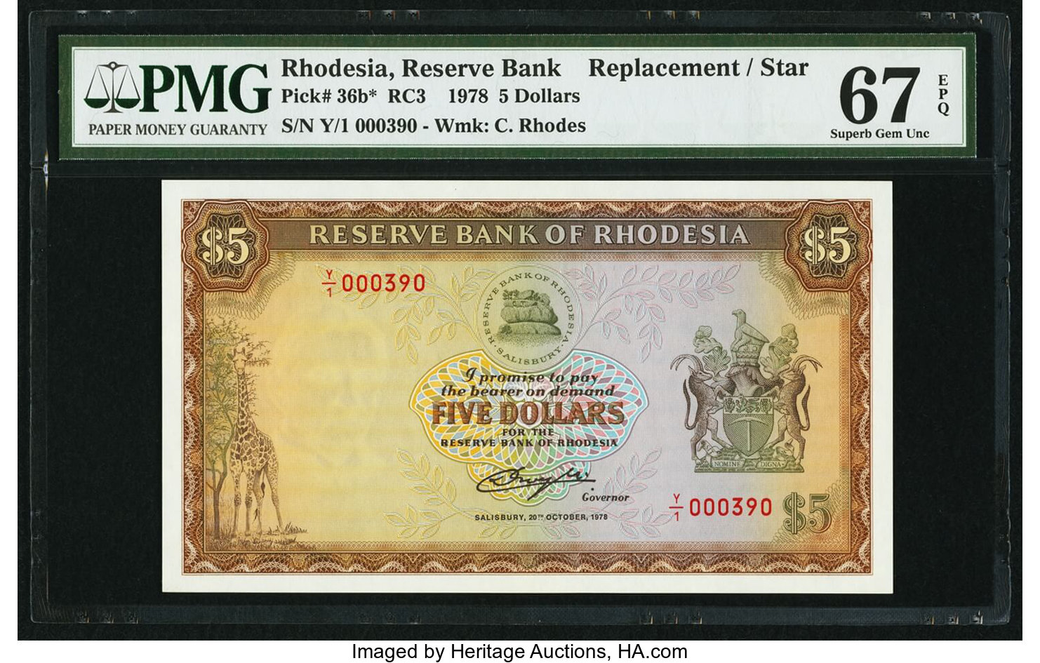 image for: Rhodesia  5 dollars(B109c)
