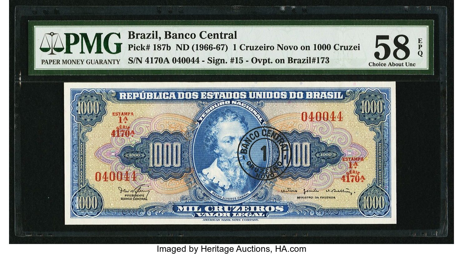 image for: Brazil  1 cruzeiro novo on 1,000 cruzeiros (B807a)
