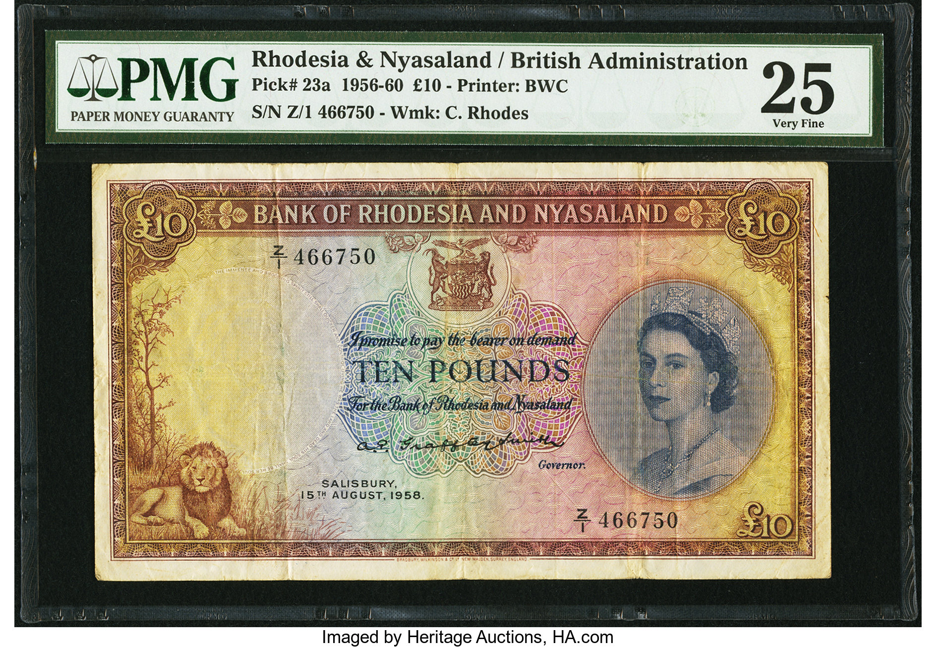 image for: Rhodesia and Nyasaland  10 pounds(B104a)