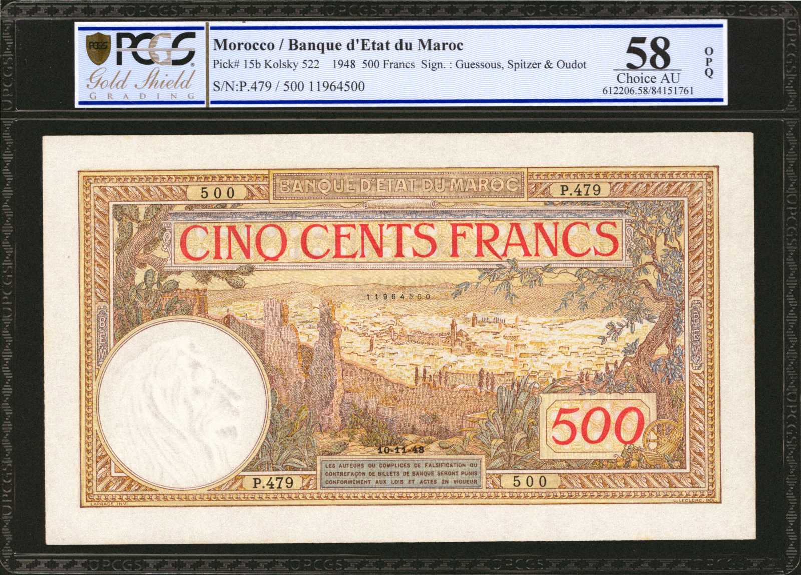image for: Morocco  500 francs(B215b)