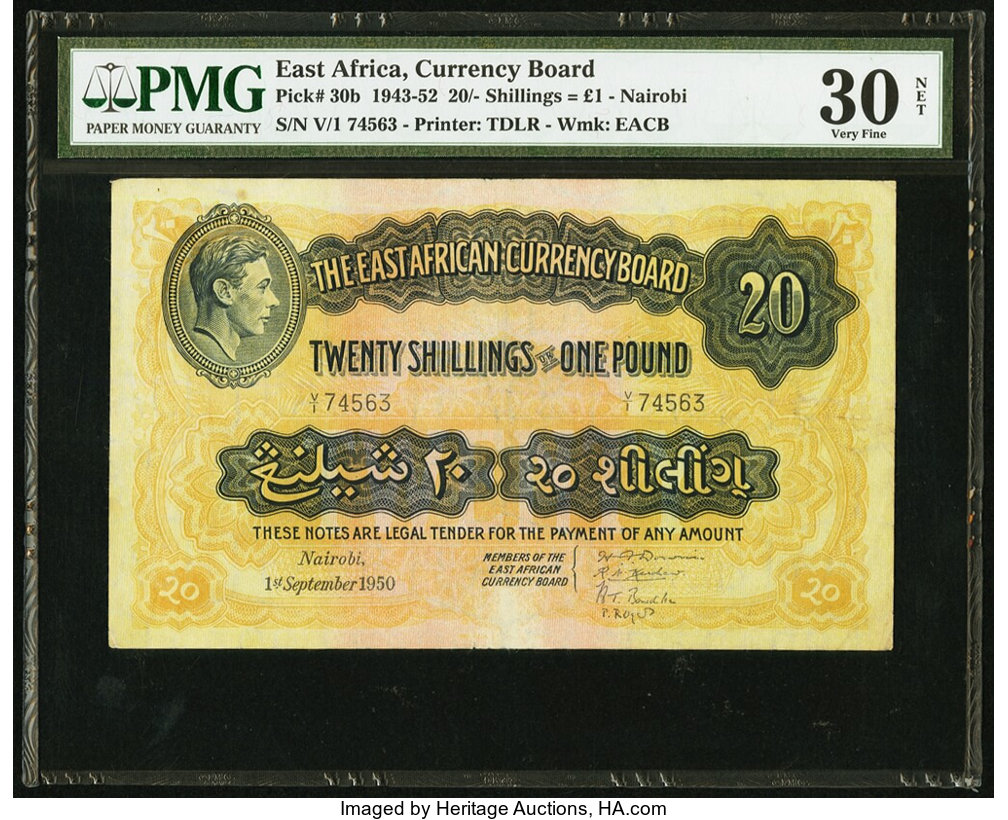 image for: East Africa  20 shillings = 1 pound(B219j)