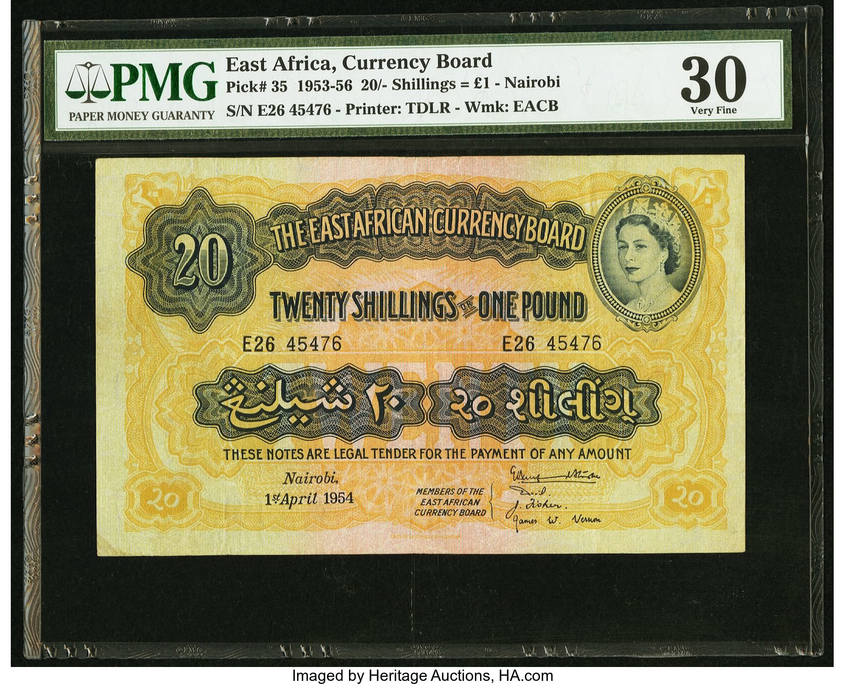 image for: East Africa  20 shillings = 1 pound(B225a)