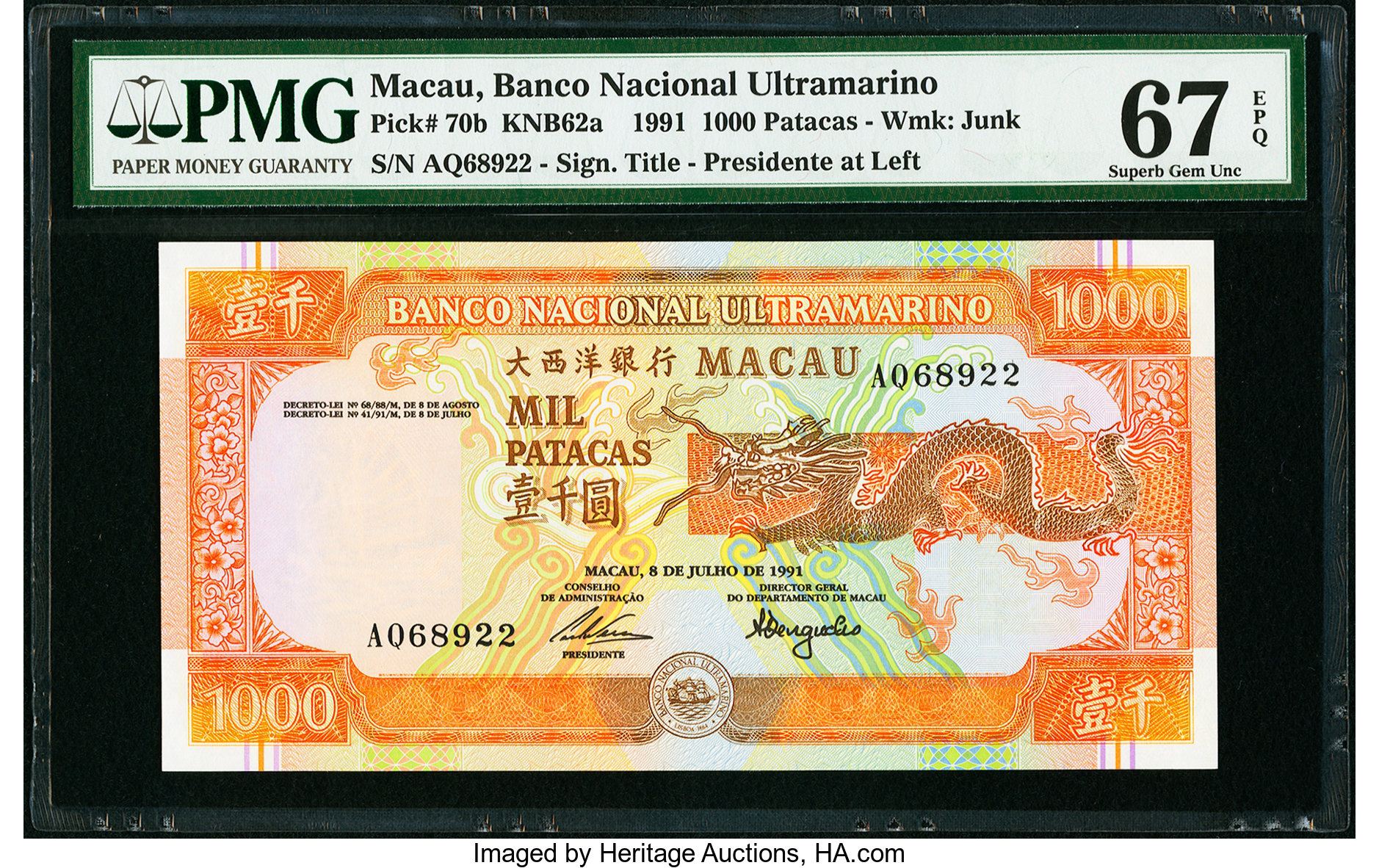 image for: Macau  1,000 patacas (B067a)