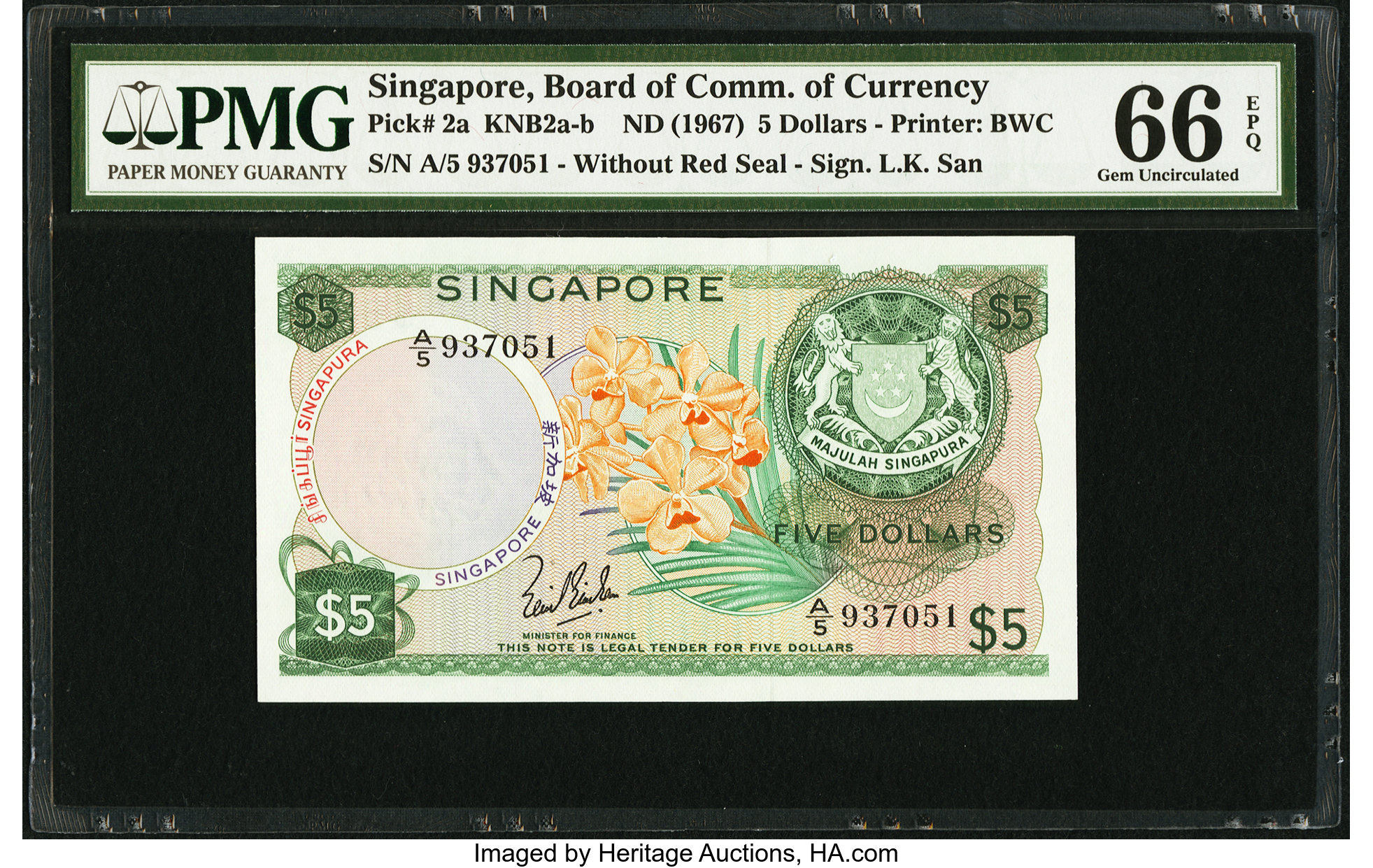 image for: Singapore  5 dollars (B102t)