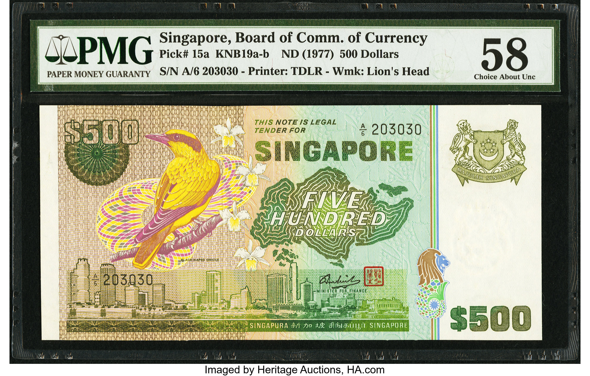 image for: Singapore  500 dollars (B116az)
