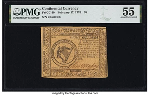 image for: Continental Currency February 17, 1776 $8 PMG About Uncirculated 55....