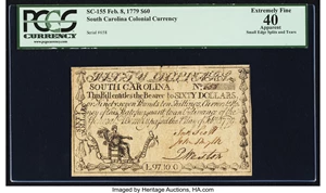 image for: South Carolina February 8, 1779 $60 PCGS Apparent Extremely Fine 40....