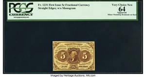 image for: Fr. 1231 5¢ First Issue PCGS Apparent Very Choice New 64....
