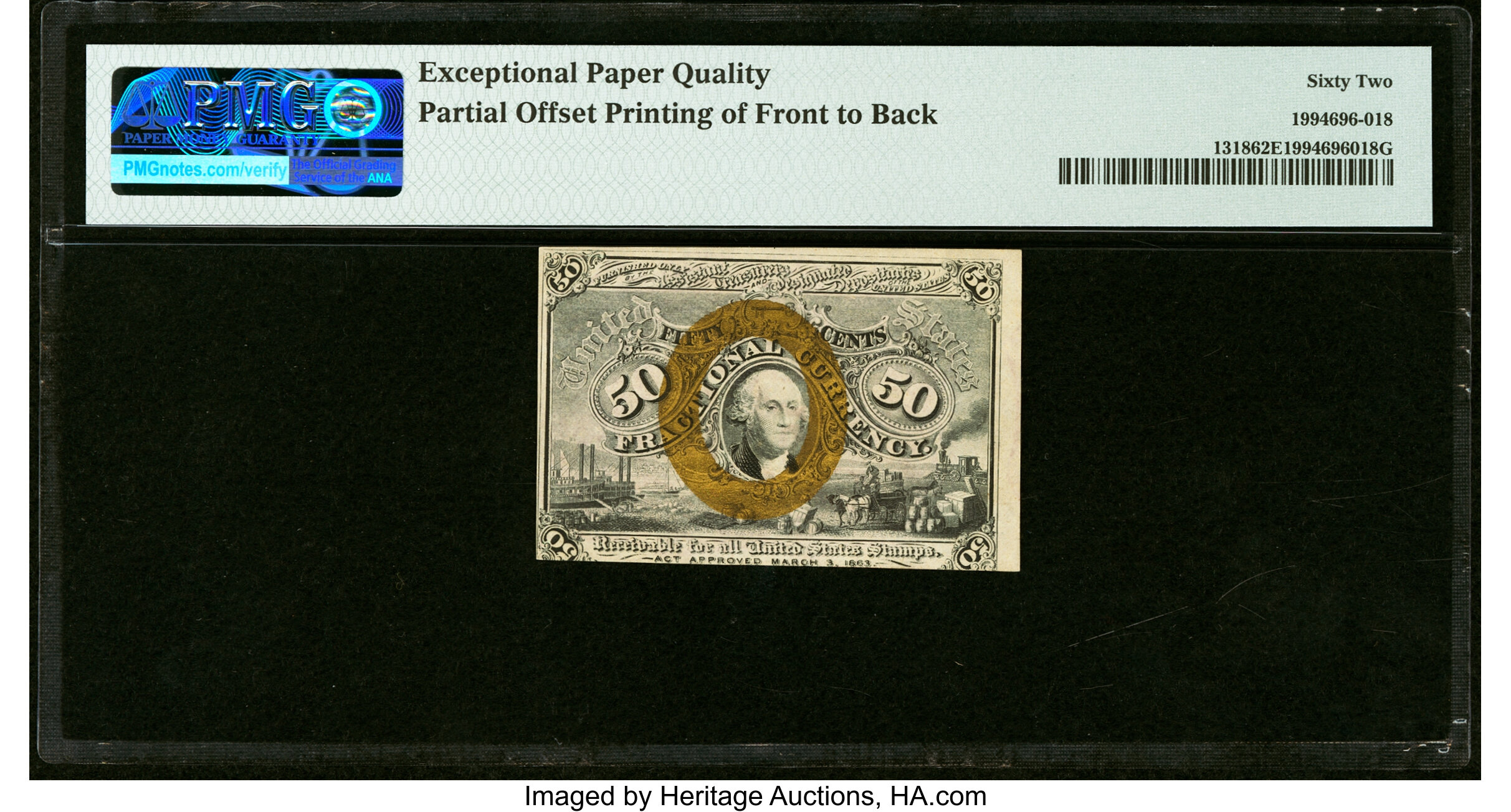 image for: Partial Face to Back Offset Error Fr. 1318 50¢ Second Issue PMG Uncirculated 62 EPQ....