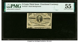 image for: Cutting Error Fr. 1227 3¢ Third Issue PMG About Uncirculated 55....