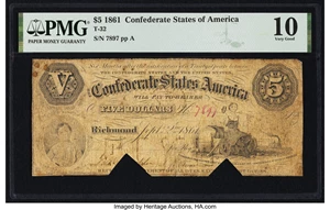 image for: T32 $5 1861 PF-3 Cr. 248 PMG Very Good 10....