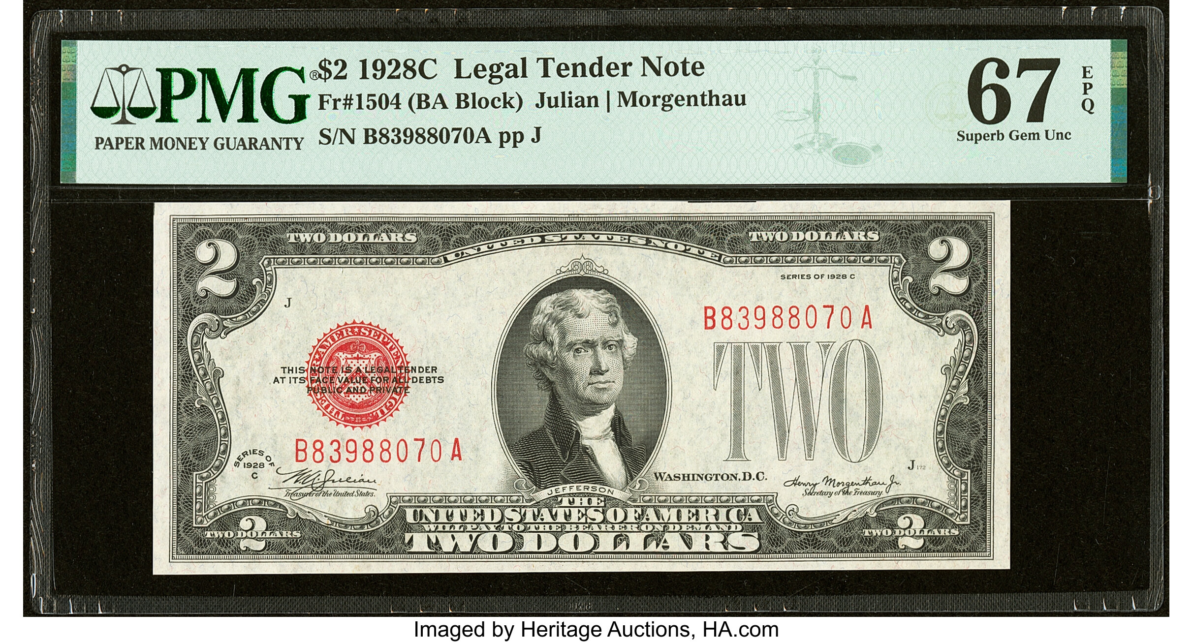 image for: Fr. 1504 $2 1928C Legal Tender Note. PMG Superb Gem Unc 67 EPQ....