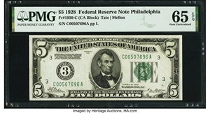 image for: Fr. 1950-C $5 1928 Federal Reserve Note. PMG Gem Uncirculated 65 EPQ....