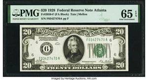 image for: Fr. 2050-F $20 1928 Federal Reserve Note. PMG Gem Uncirculated 65 EPQ....
