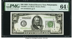 image for: Fr. 2100-C $50 1928 Federal Reserve Note. PMG Choice Uncirculated 64 EPQ....
