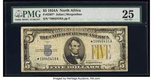 image for: Fr. 2307* $5 1934A North Africa Silver Certificate Star. PMG Very Fine 25....