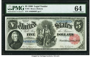 image for: Fr. 81 $5 1880 Legal Tender PMG Choice Uncirculated 64....