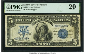 image for: Fr. 271 $5 1899 Silver Certificate PMG Very Fine 20....