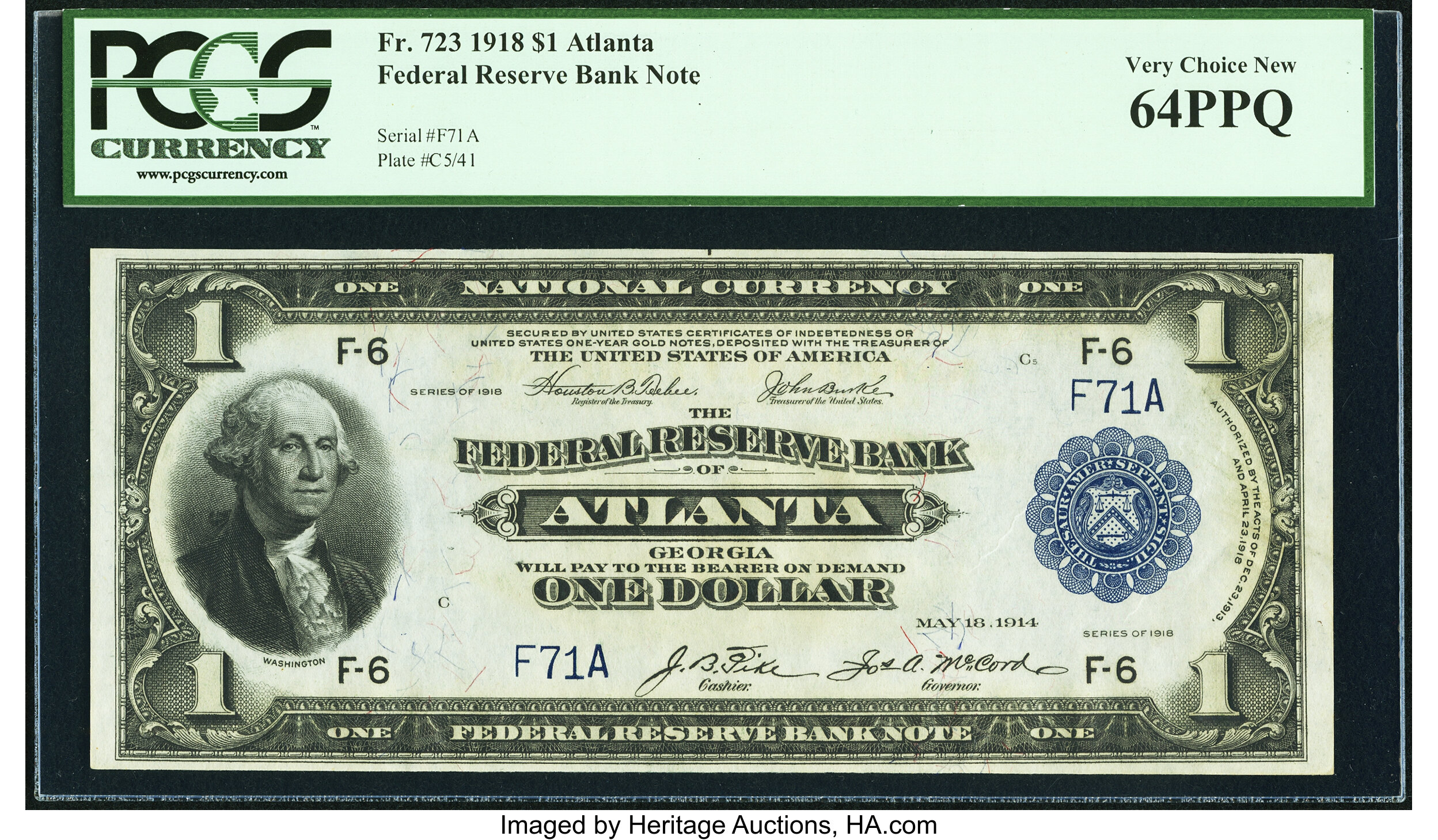 image for: Low Serial Number F71A Fr. 723 $1 1918 Federal Reserve Bank Note PCGS Very Choice New 64PPQ....