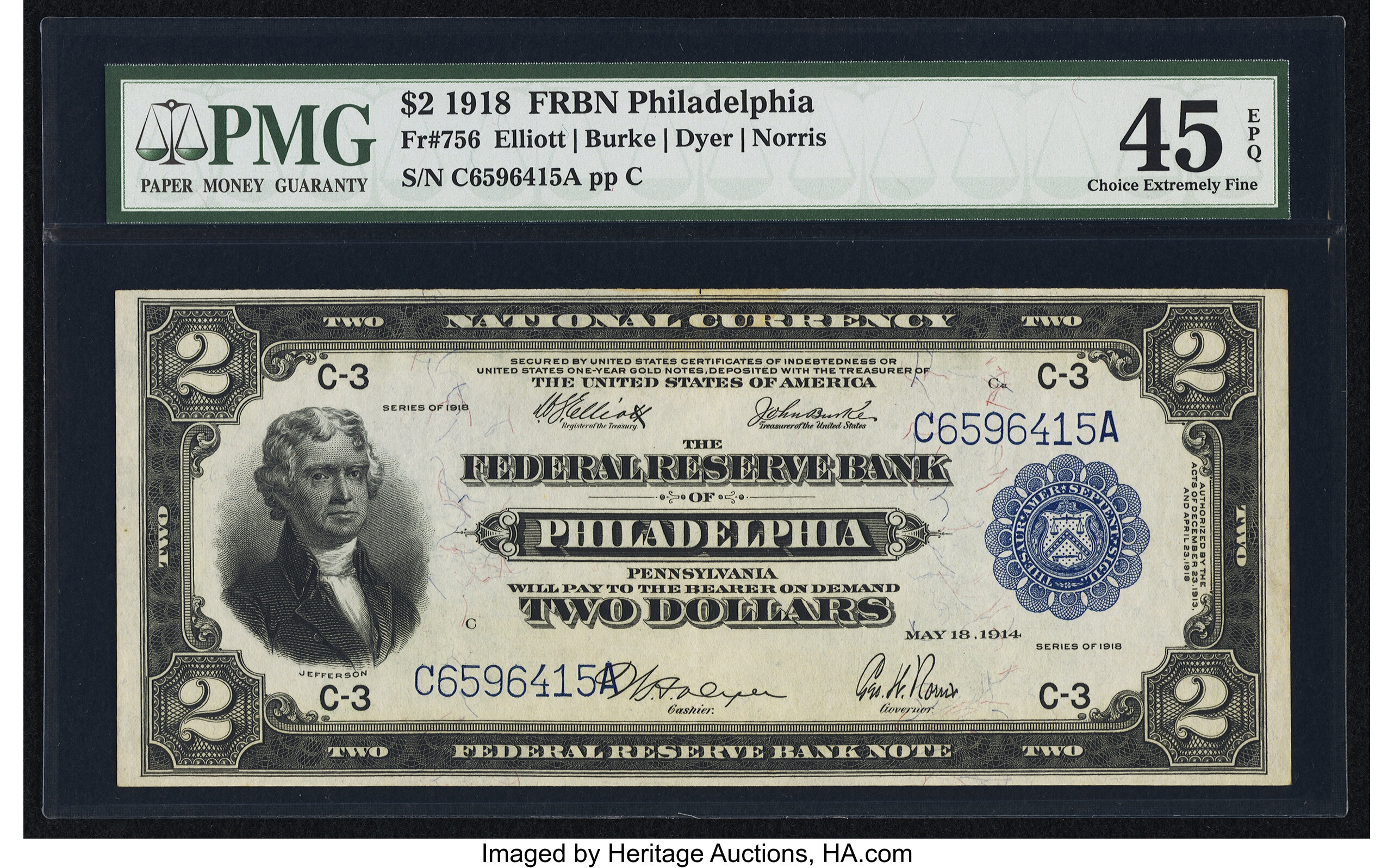 image for: Fr. 756 $2 1918 Federal Reserve Bank Note PMG Choice Extremely Fine 45 EPQ....