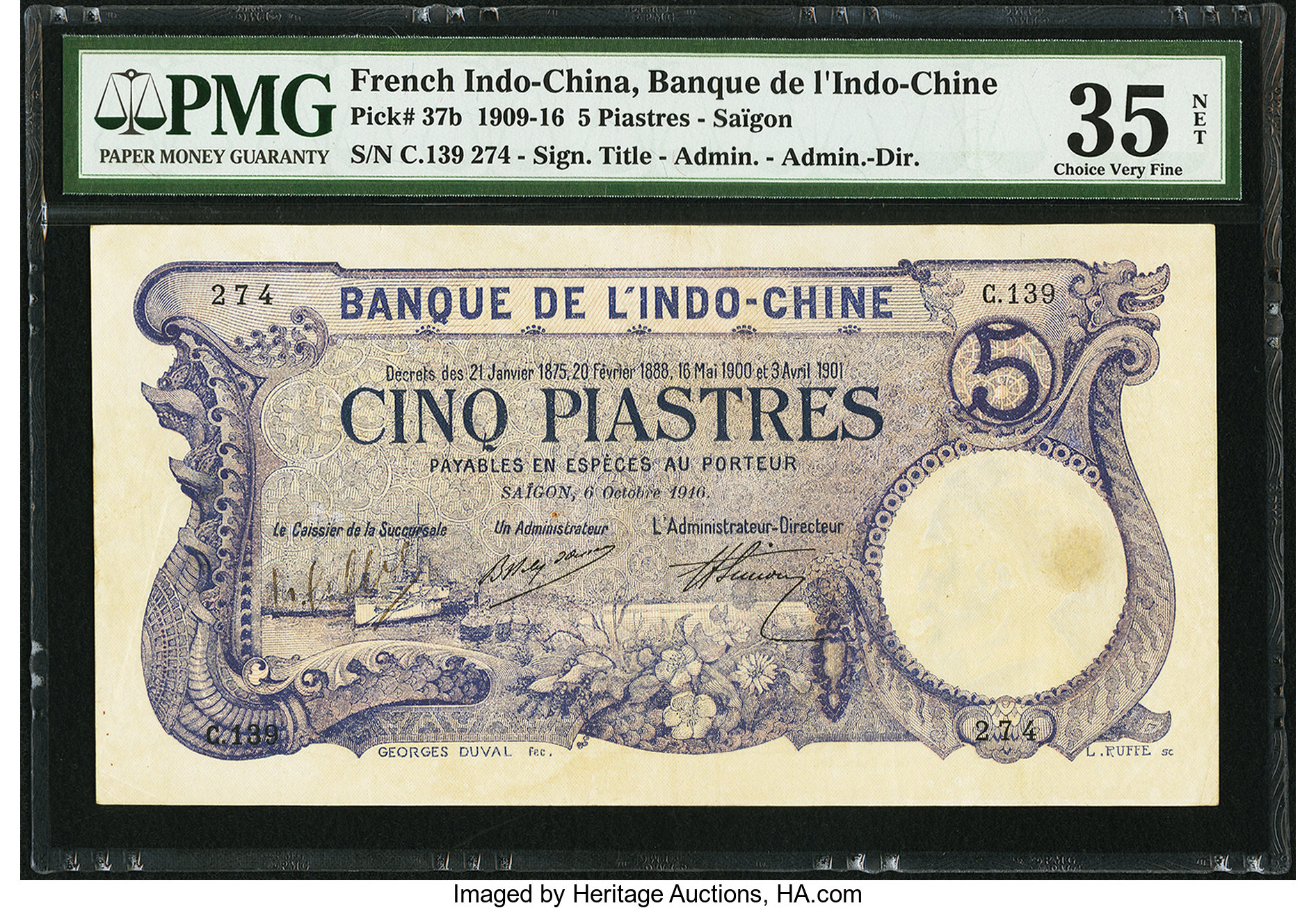 image for: French Indo-China  5 piastres(B119a)