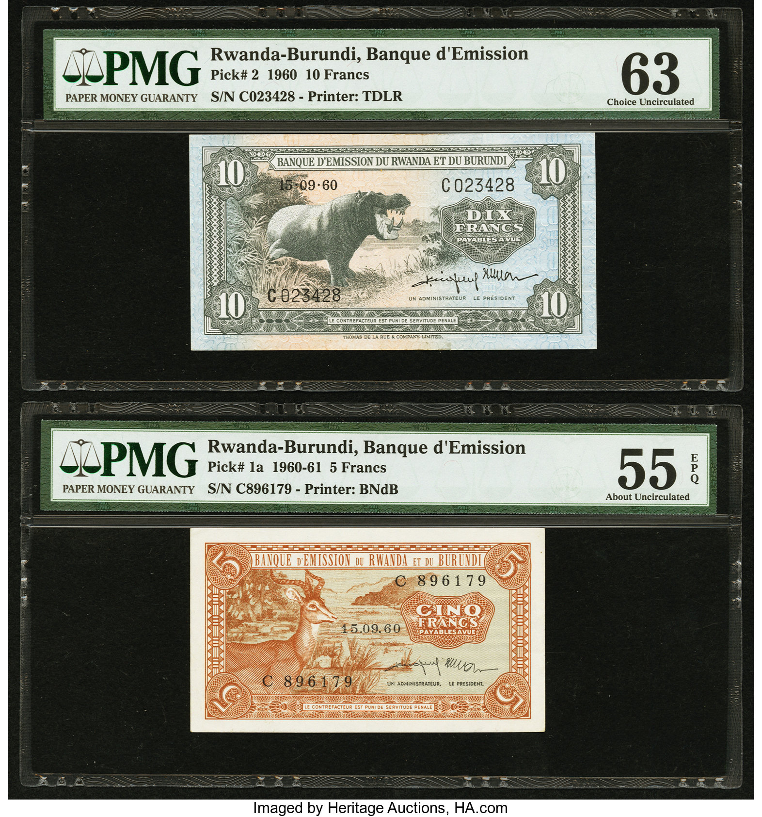 image for: Rwanda and Burundi  5 francs(B101a)