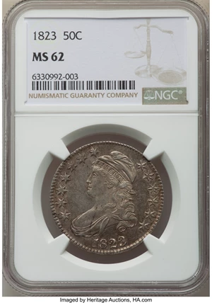image for: 1823 50C Ugly 3, O-110a, R.1, MS62 NGC. NGC Census: (1/1). PCGS Population: (0/5). CDN: $8,000 Whsle. Bid for NGC/PCGS MS62...