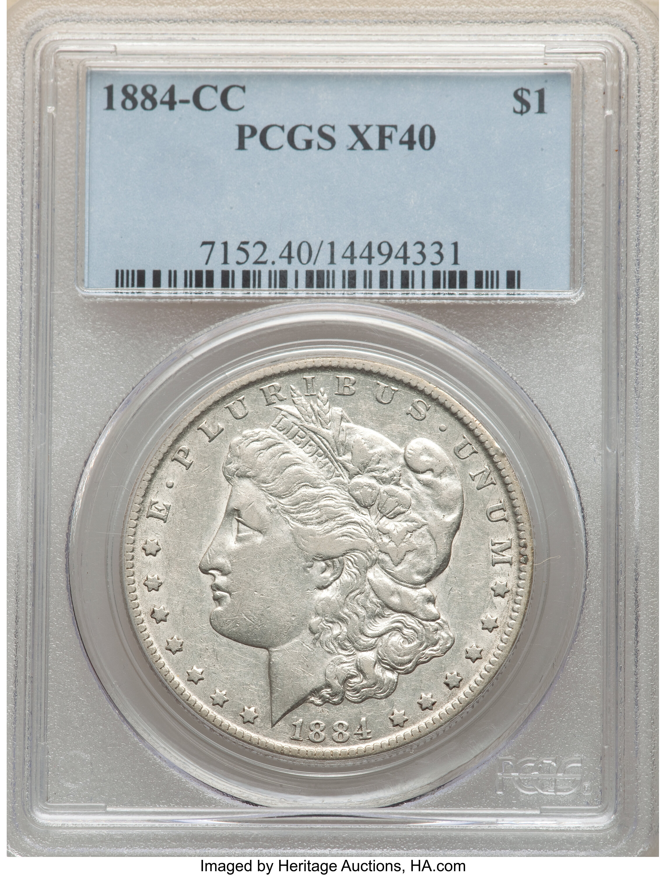 1884-CC $1 XF40 PCGS. PCGS Population: (17/53670). NGC Census: (11/29274). CDN: $170 Whsle. Bid for NGC/PCGS XF40. Mintage ...