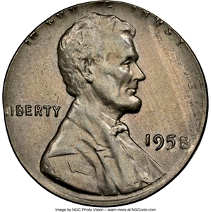 image for: 1958 1C Lincoln Cent -- Overstruck on 1958 Cuba 1C -- MS63 Brown NGC. (2.5 grams)....