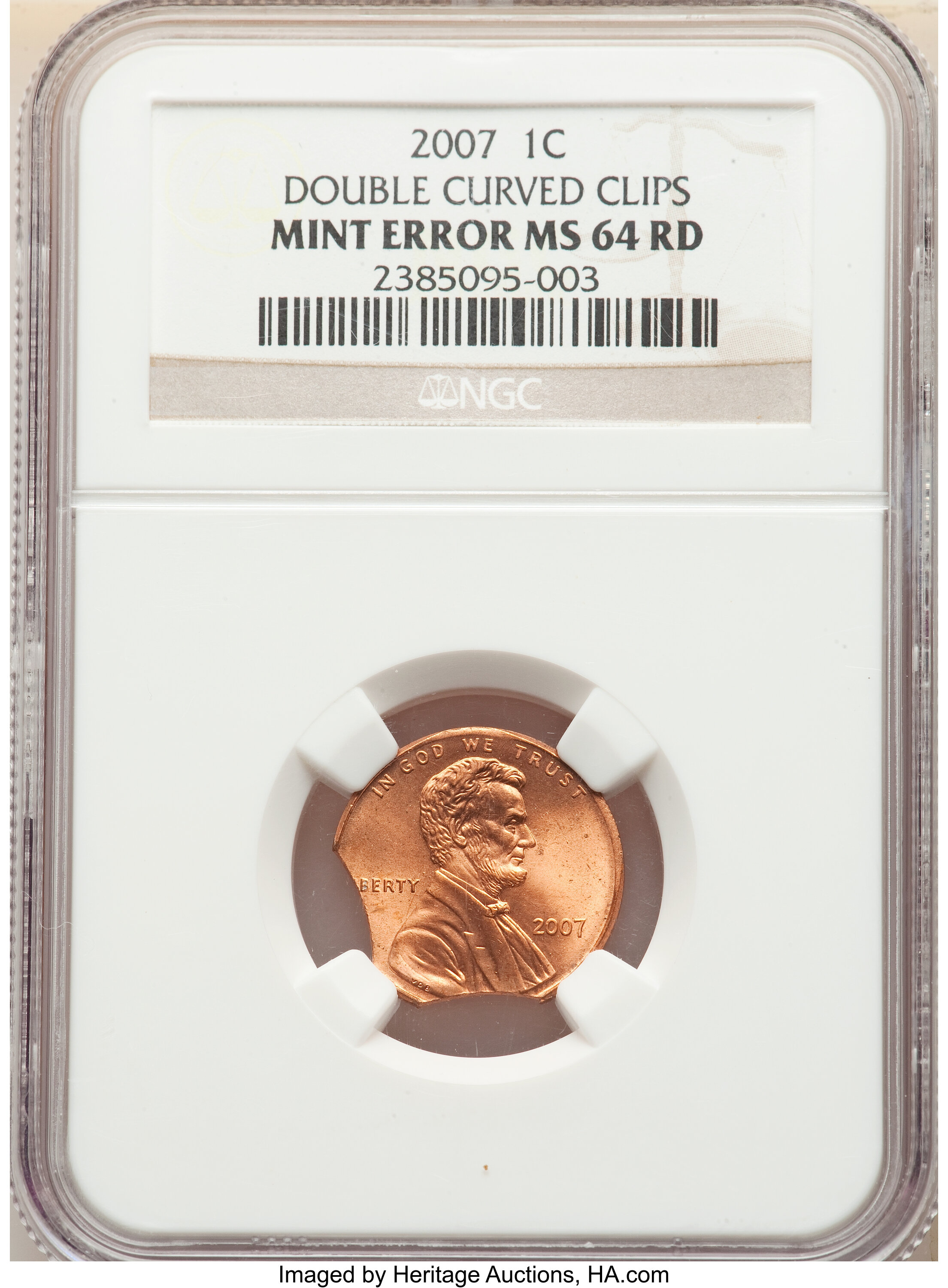 image for: 2007 1C Lincoln Cent -- Double Curved Clips -- MS64 Red NGC....
