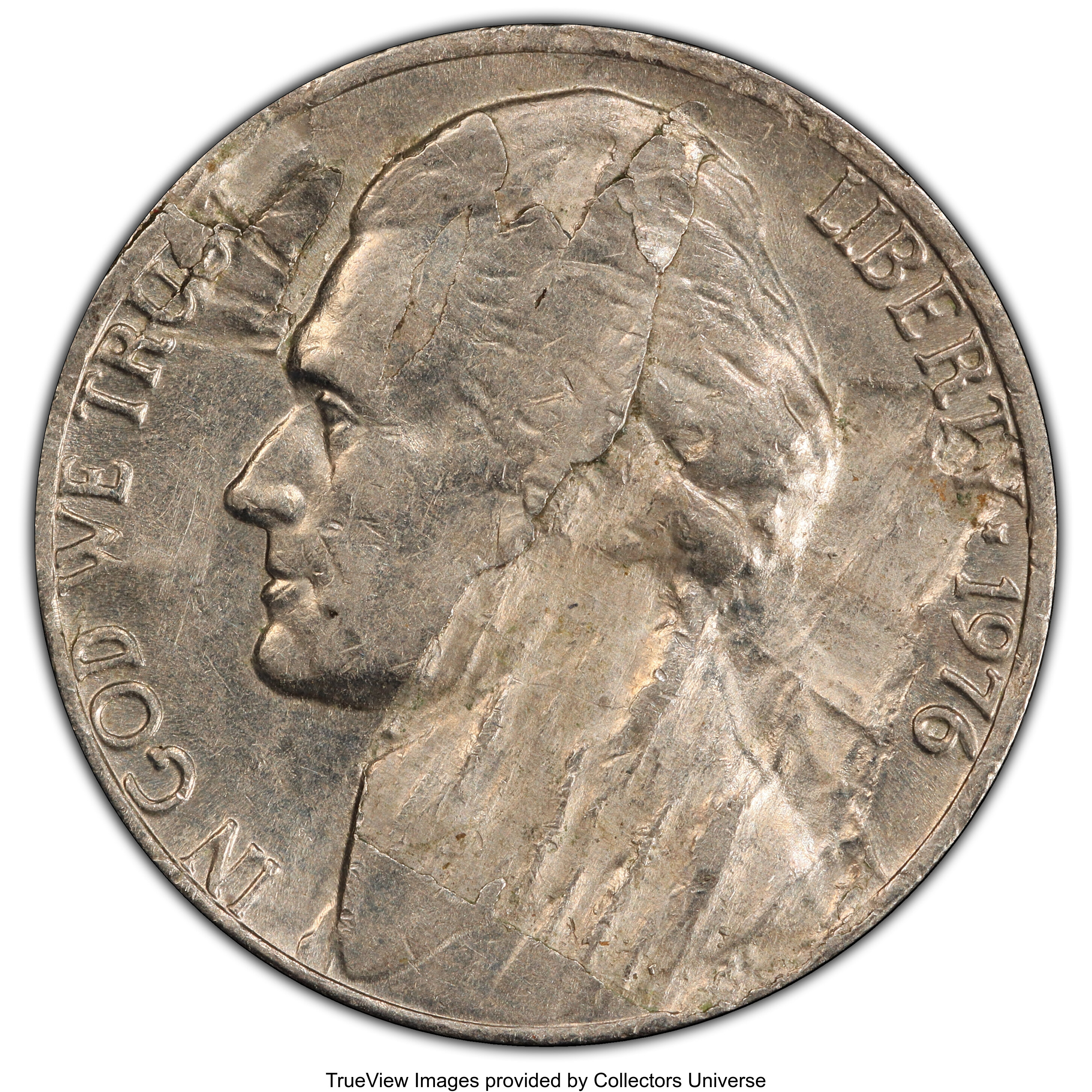 image for: 1976 5C Jefferson Nickel -- Obverse Lamination -- AU58 PCGS....