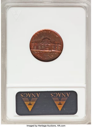 image for: 1982-P 5C Jefferson Nickel -- On Struck 1C -- MS63 Red and Brown ANACS....