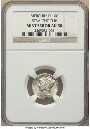 image for: No Date 10C Mercury Dime -- Straight Clip -- AU50 NGC....