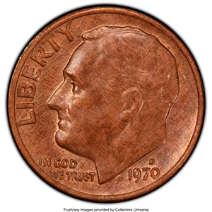 image for: 1970-D 10C Roosevelt Dime -- Obverse Clad Layer Missing -- MS63 PCGS...